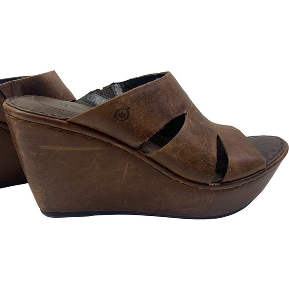 BORN Brown Amalia Wrapped Wedge Slide Sandals - Picture 6 of 13